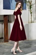Robe quotidienne décontractée en velours à manches bouffantes et longueur cheville, col en V profond, robe de fête vintage
