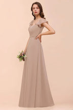 Puff Sleeve Khaki Bridesmaid Dress Side Spolit Maid of honor dress