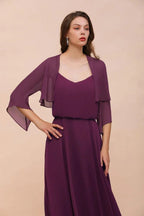 Purple Bridesmaid Dress with Wraps Spaghetti Straps Floor Length Casual Dress