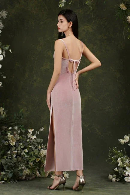 Vestidos de fiesta sirena sin mangas con tirantes finos morados