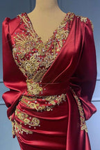 Robes de soirée rouges à manches, robes de bal élégantes longues jusqu'au sol