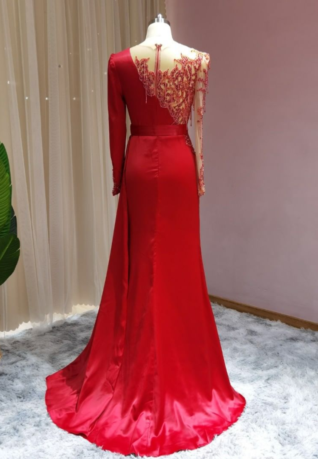 Robes longues rouges de bal | Robes de soirée à manches