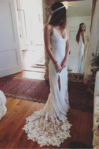 Romantische Boho Deep U Neck Backless Lace Hübsche Meerjungfrau Elegante Brautkleider