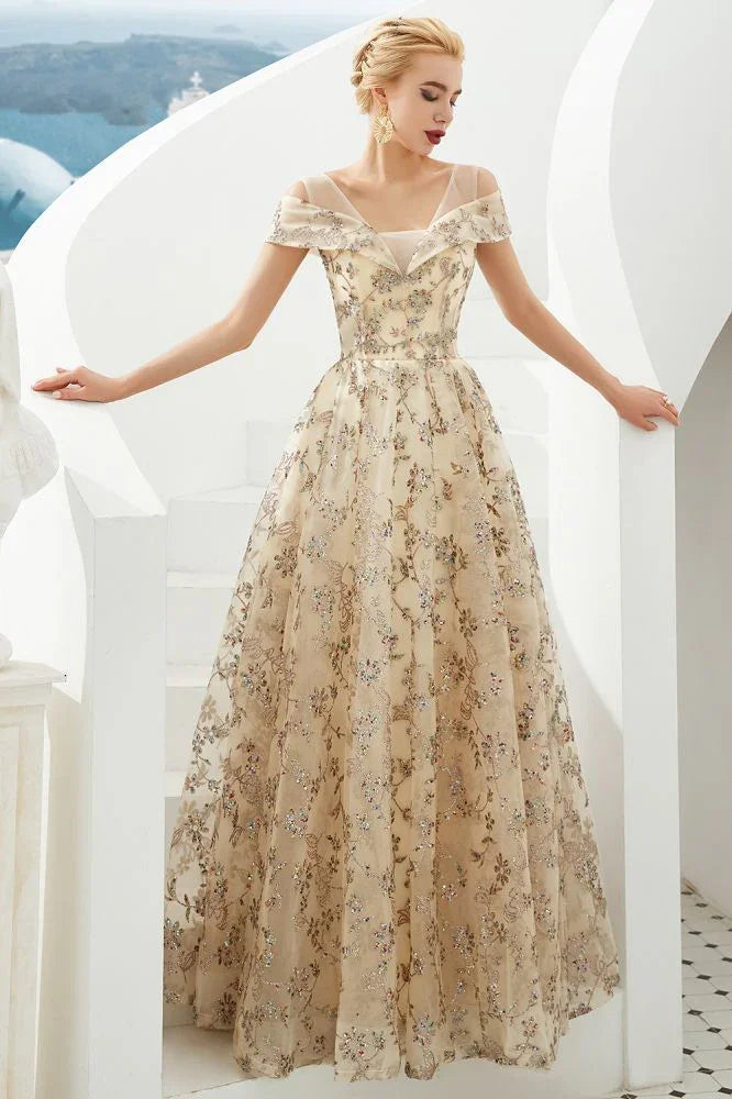 Vestido romántico floral de manga corta en línea A para fiesta de primavera por la tarde, vestido largo hasta el suelo para bailar