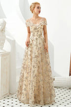 Vestido romántico floral de manga corta en línea A para fiesta de primavera por la tarde, vestido largo hasta el suelo para bailar