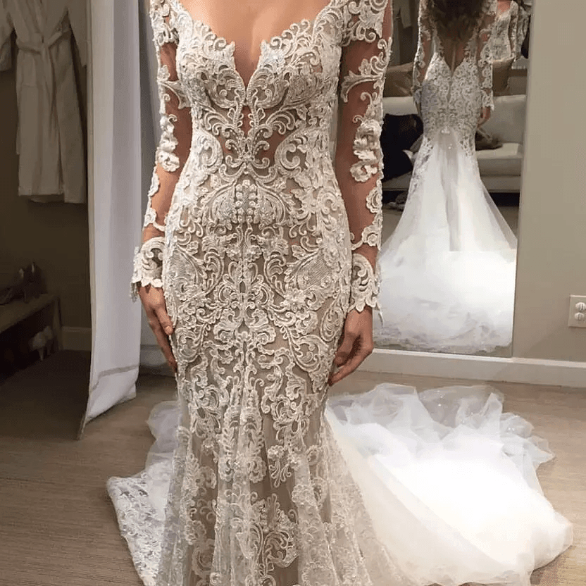 Robes de mariée ivoire sirène en dentelle, longues, dos nu, avec appliques romantiques