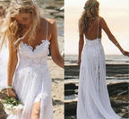 Abito da sposa romantico in chiffon con scollo a cuore e pizzo per la spiaggia