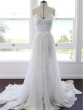 Abito da sposa romantico in chiffon con scollo a cuore e pizzo per la spiaggia
