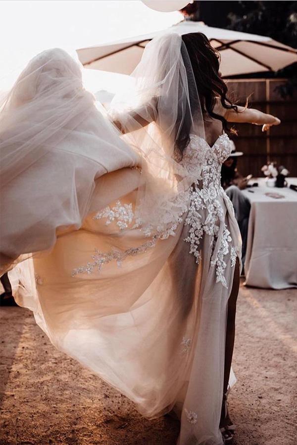 Vestido de Noiva Romântico Doce Estilo Boémio com Renda 3D