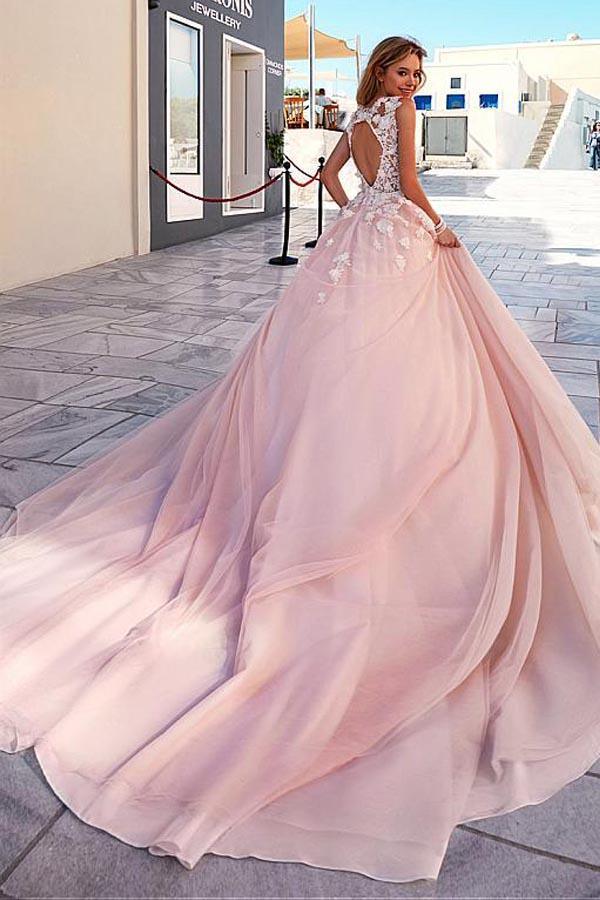 Vestidos de Noiva Românticos em Tule e Tafetá com Decote Redondo e Corte em A