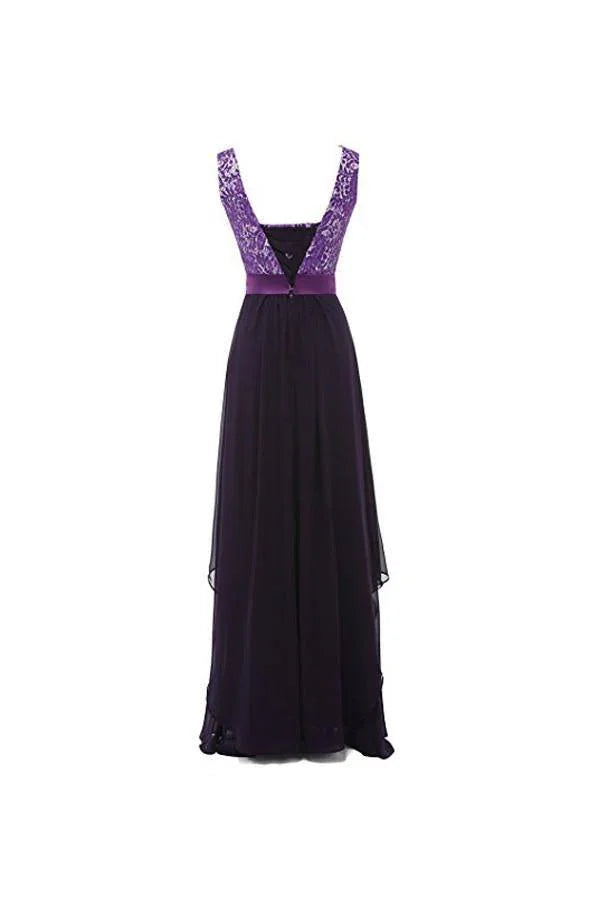Round Neck Lace Sleeveless Long Prom Evening Dresses Bridesmaid Dress BD010