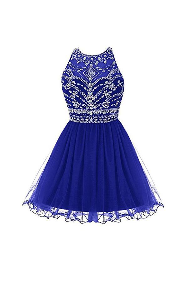Royal Bule Tulle Homecoming Dresses Short Prom Gowns