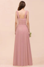 Maxikleid in Staubrosa mit Rüschen-Trägern und A-Linien-Schnitt für Blumenmädchen