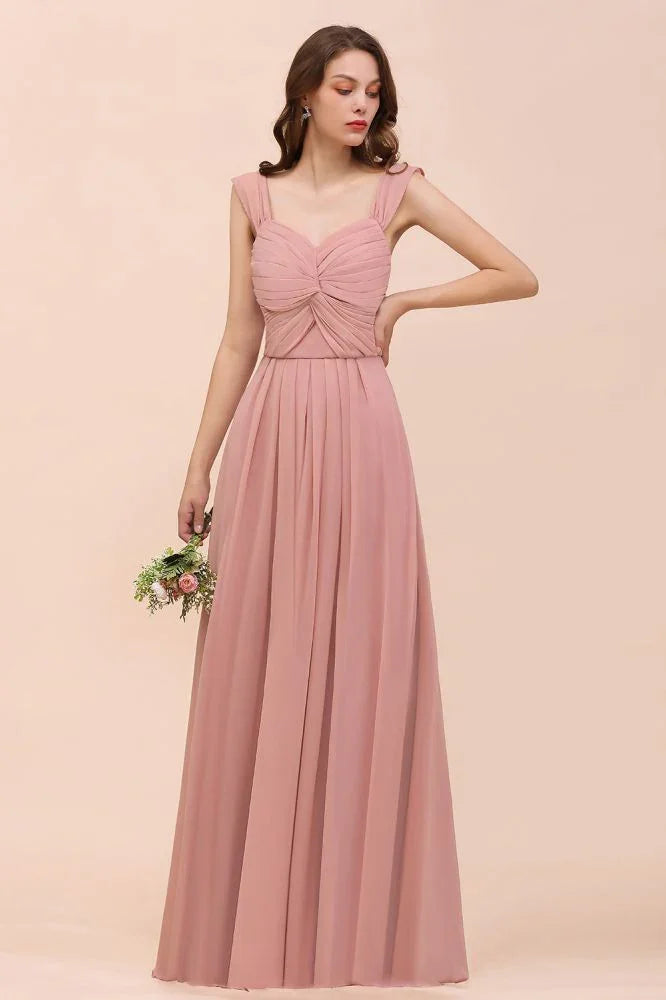 Maxikleid in Staubrosa mit Rüschen-Trägern und A-Linien-Schnitt für Blumenmädchen