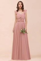 Maxikleid in Staubrosa mit Rüschen-Trägern und A-Linien-Schnitt für Blumenmädchen