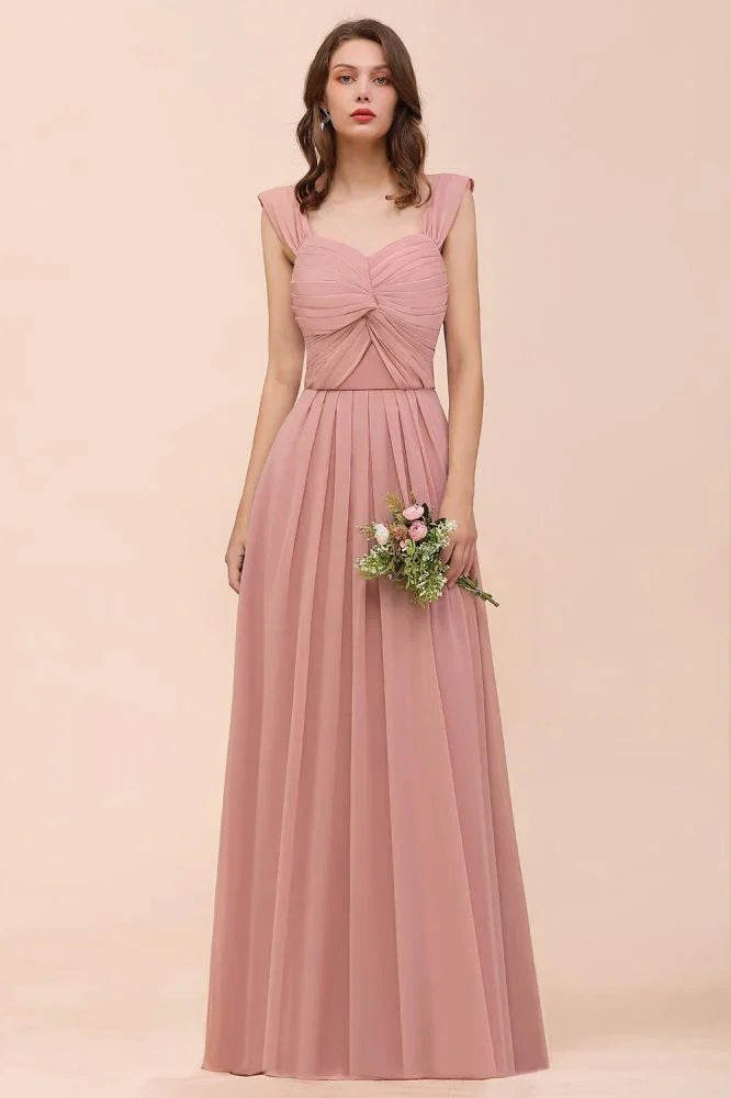 Maxikleid in Staubrosa mit Rüschen-Trägern und A-Linien-Schnitt für Blumenmädchen