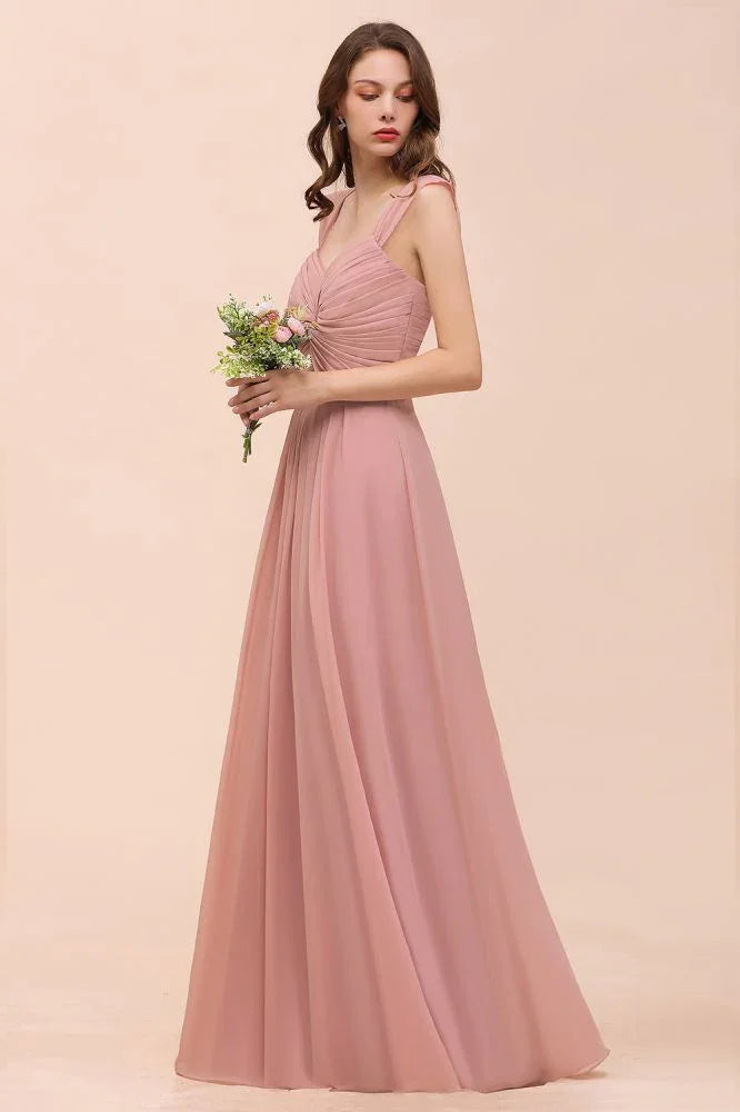 Maxikleid in Staubrosa mit Rüschen-Trägern und A-Linien-Schnitt für Blumenmädchen