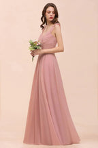 Maxikleid in Staubrosa mit Rüschen-Trägern und A-Linien-Schnitt für Blumenmädchen