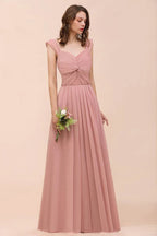 Maxikleid in Staubrosa mit Rüschen-Trägern und A-Linien-Schnitt für Blumenmädchen