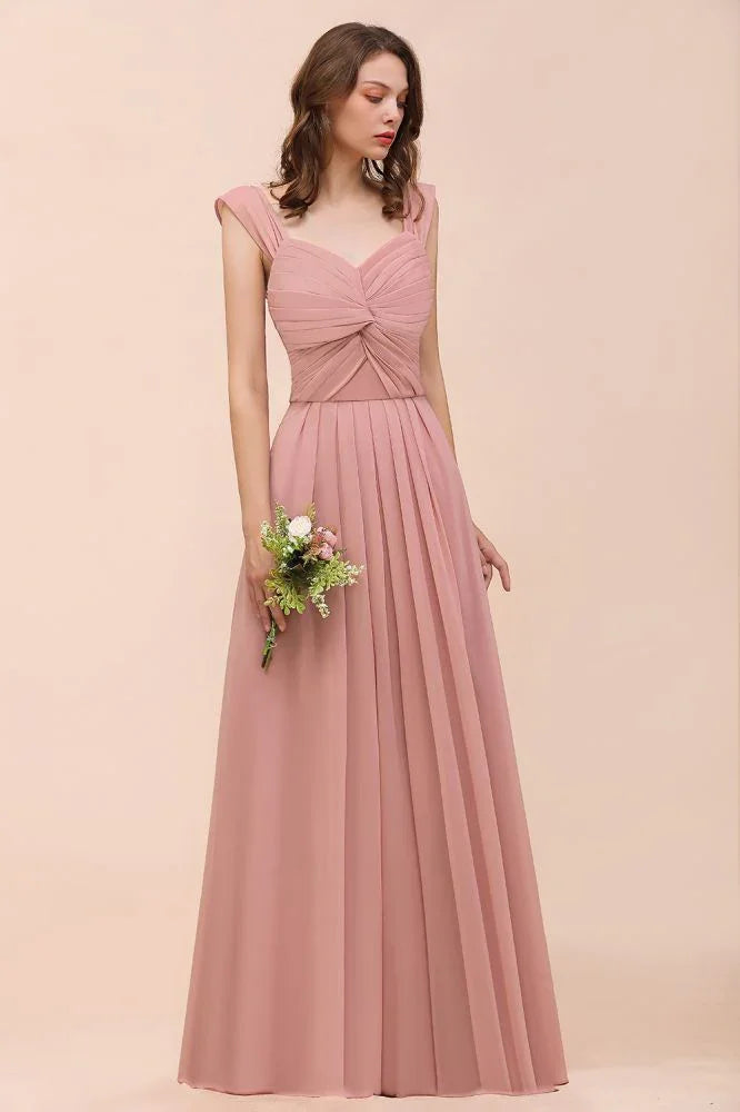 Maxikleid in Staubrosa mit Rüschen-Trägern und A-Linien-Schnitt für Blumenmädchen