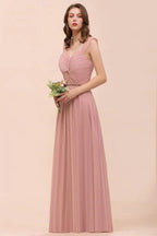 Maxikleid in Staubrosa mit Rüschen-Trägern und A-Linien-Schnitt für Blumenmädchen