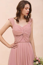 Maxikleid in Staubrosa mit Rüschen-Trägern und A-Linien-Schnitt für Blumenmädchen