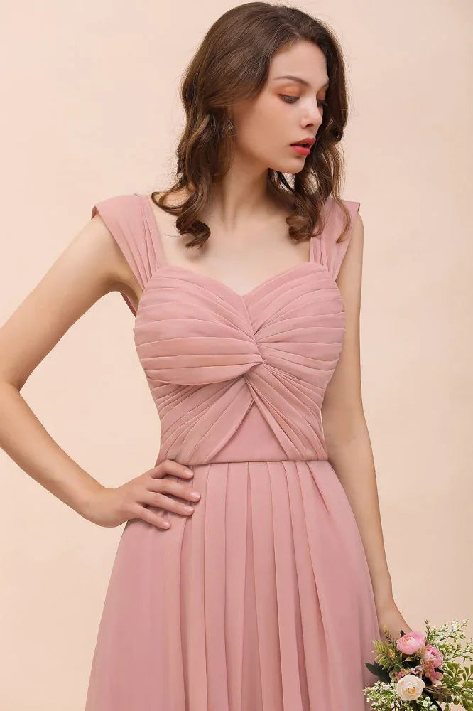 Maxikleid in Staubrosa mit Rüschen-Trägern und A-Linien-Schnitt für Blumenmädchen