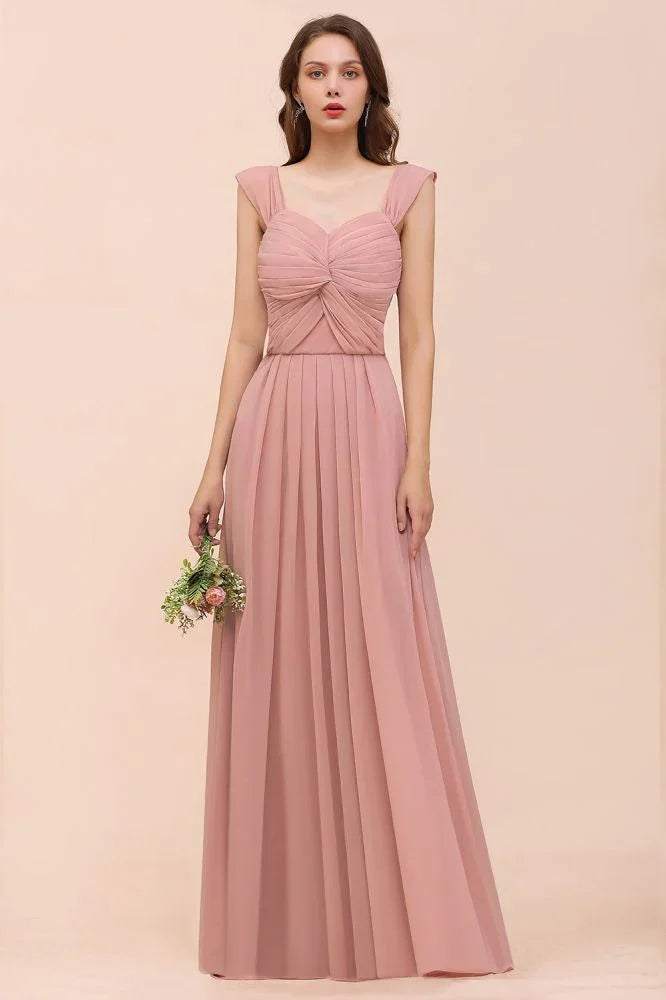 Maxikleid in Staubrosa mit Rüschen-Trägern und A-Linien-Schnitt für Blumenmädchen
