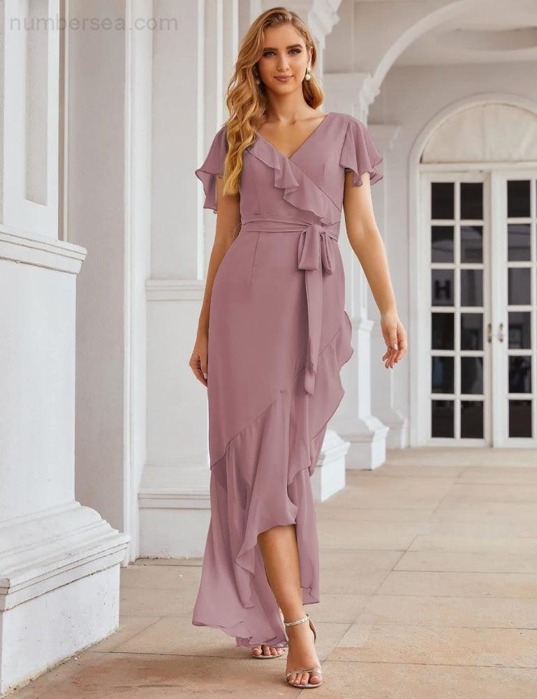 Ruffled Bridesmaid Dresses Maxi Long Women Chiffon Mermaid Formal Violin Evening Party Prom Gowns   SEA28042