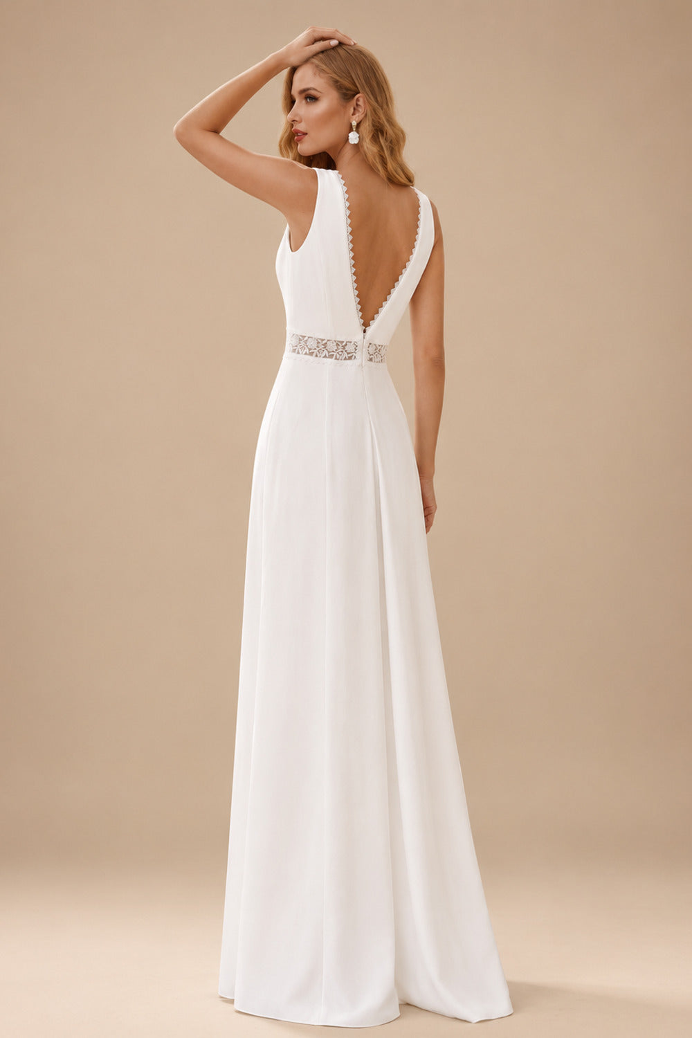 Rutipo Ivory Jumpsuit/Pantsuit V-Neck Sleeveless Elastic Satin Floor-Length Wedding Dresses With Lace Sash