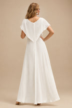 Rutipo Ivory Ball-Gown Square Neckline Long Sleeves Organza Sweep Train Wedding Dress With Ruffle