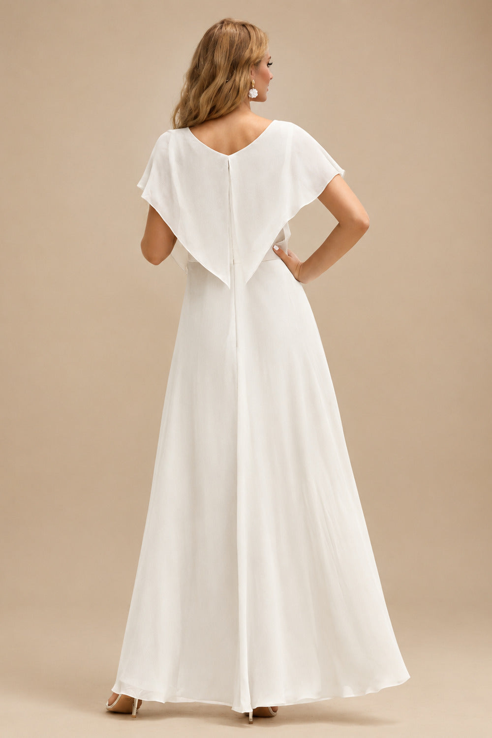 Rutipo Ivory Ball-Gown Square Neckline Long Sleeves Organza Sweep Train Wedding Dress With Ruffle
