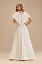 Rutipo Ivory Ball-Gown Square Neckline Long Sleeves Organza Sweep Train Wedding Dress With Ruffle