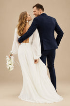 Rutipo Ivory A-Line Scoop Neck Long Sleeves Chiffon Floor-Length Wedding Dress