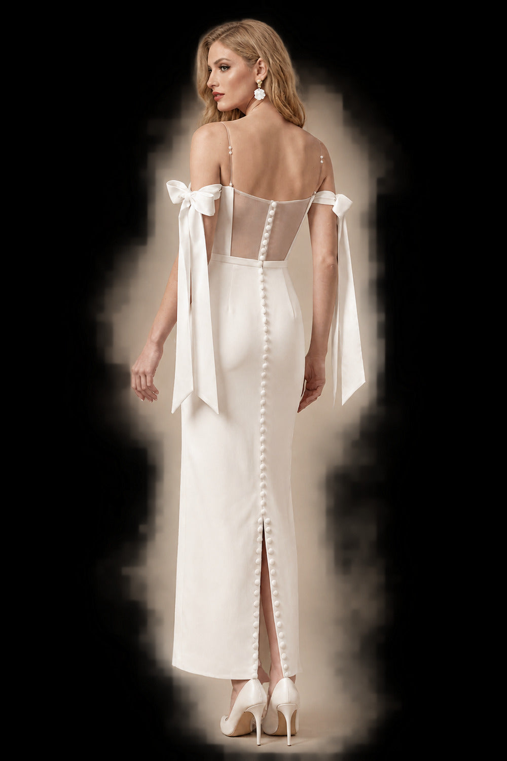 Rutipo Ivory Simple Sheath/Column Off-The-Shoulder Ankle-Length Satin Wedding Dresses