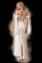 Rutipo Ivory Simple Sheath/Column Off-The-Shoulder Ankle-Length Satin Wedding Dresses