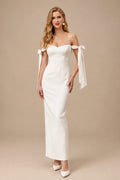 Rutipo Ivory Simple Sheath/Column Off-The-Shoulder Ankle-Length Satin Wedding Dresses