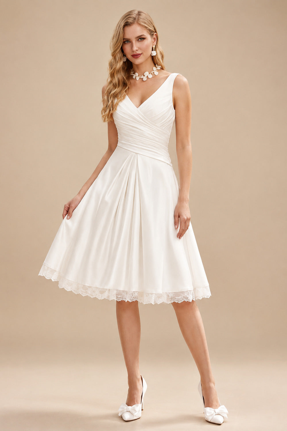 Rutipo Ivory Simple Short Wedding Dresses 2023 Ivory Backless Satin Lace Up Bridal Dress