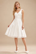 Rutipo Ivory Simple Short Wedding Dresses 2023 Ivory Backless Satin Lace Up Bridal Dress
