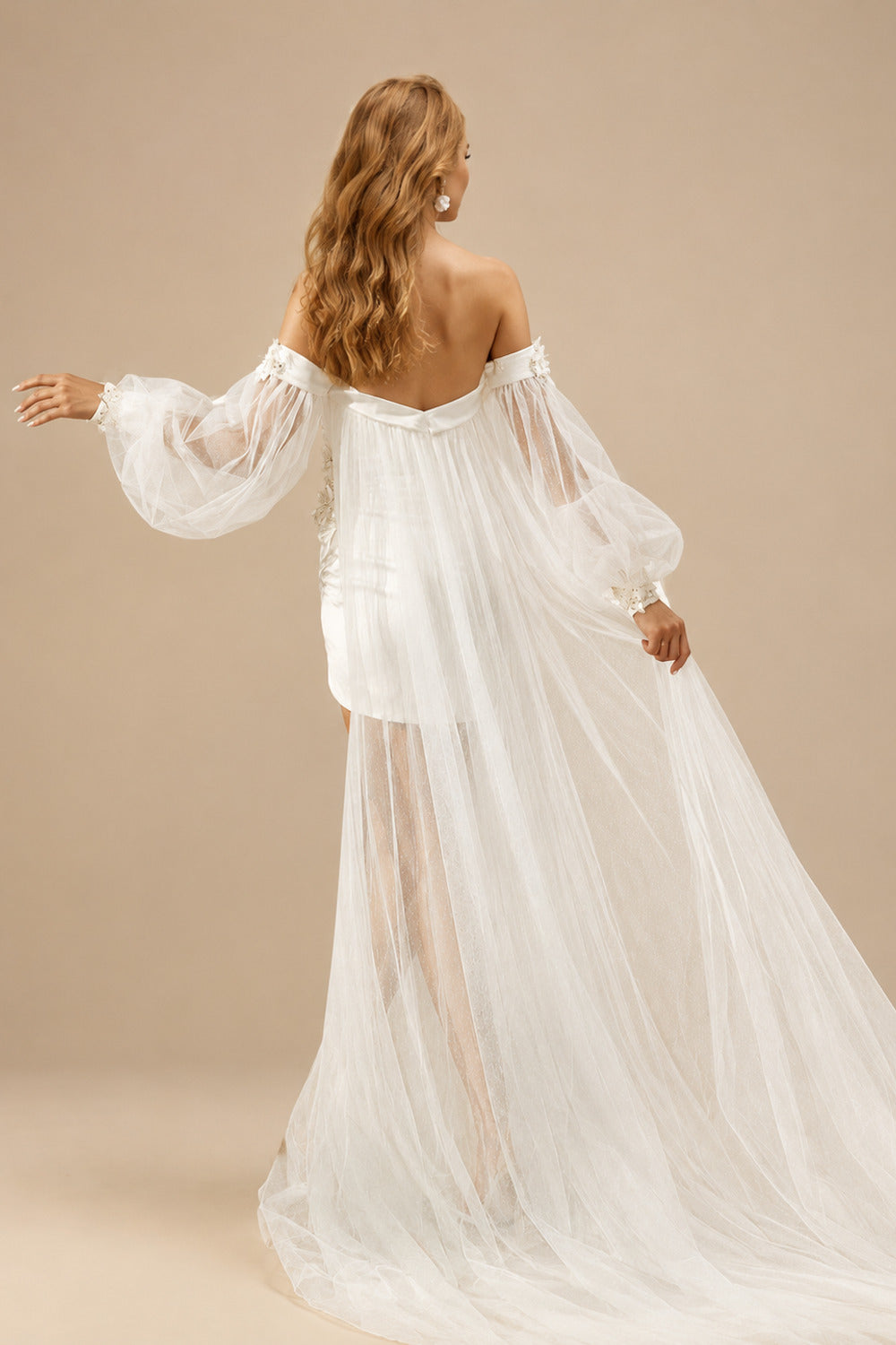Rutipo Ivory Little White Strapless Wedding Dress With Detachable Wrap