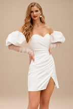 Rutipo Ivory Modern Little White Reception Wedding Dresses With Removable Sleeves