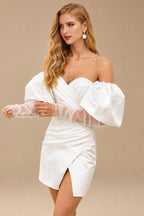 Rutipo Ivory Modern Little White Reception Wedding Dresses With Removable Sleeves