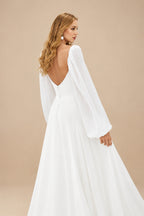Rutipo Ivory Long Sleeves Simple Wedding Dresses With Square Neckline