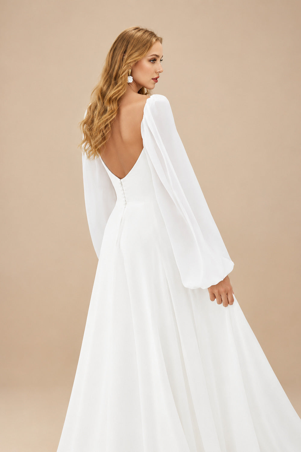 Rutipo Ivory Long Sleeves Simple Wedding Dresses With Square Neckline