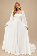 Rutipo Ivory Long Sleeves Simple Wedding Dresses With Square Neckline