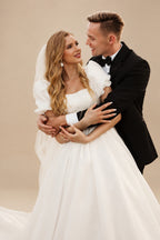 Rutipo Ivory Elegant Ball-Gown Square Neckline Wedding Dresses With Satin