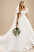 Rutipo Ivory Elegant Ball-Gown Square Neckline Wedding Dresses With Satin