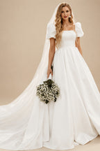Rutipo Ivory Elegant Ball-Gown Square Neckline Wedding Dresses With Satin