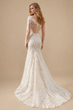 Rutipo As Picture Luxury Lace One-Shoulder Long Sleeves Mermaid Wedding Dresses