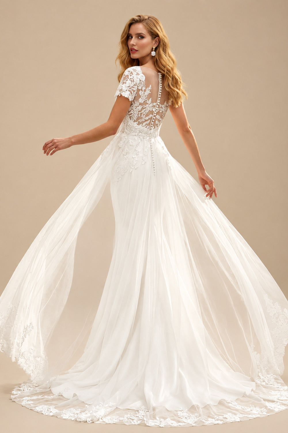 Rutipo Ivory Luxury Lace Mermaid Wedding Dresses With V-Neck